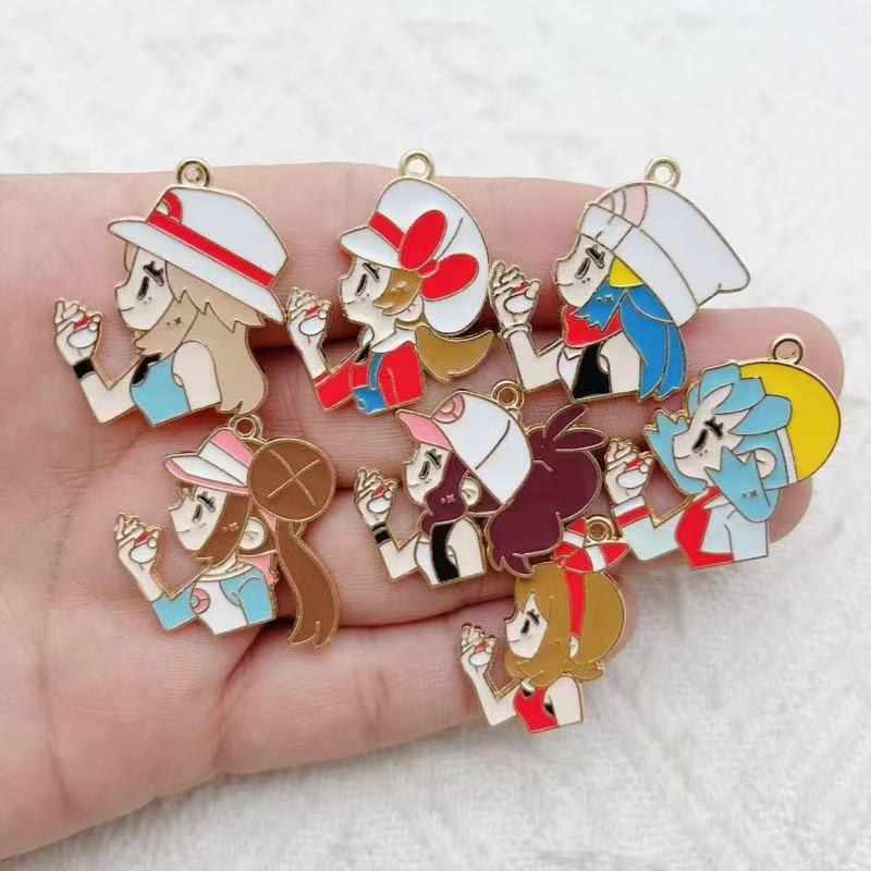 Party Games Crazy - 10pcs Cartoon Girl Drip Oil Alloy