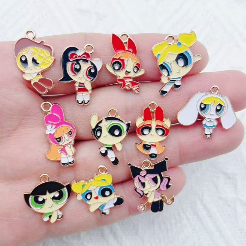 Party Games Crazy - 10pcs Alloy Oil-Dripping Cartoon Girl Pendant,
